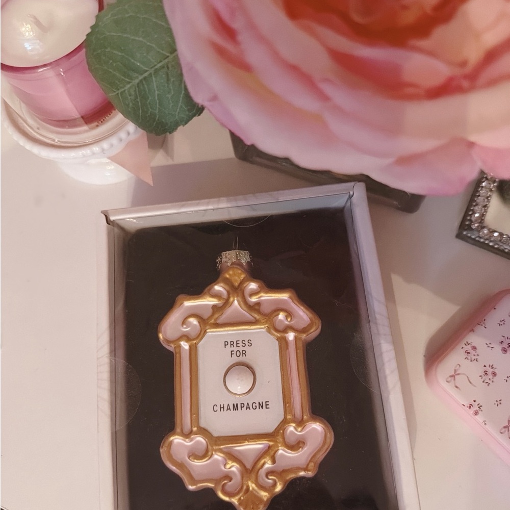 Gold and Pink Press For Champagne Ornament